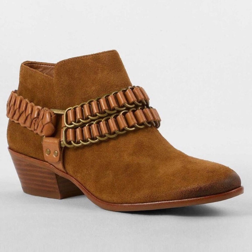 Sam Edelman Posey Ankle Boot Bootie Women's 7.5 Suede Leather Harness Chain